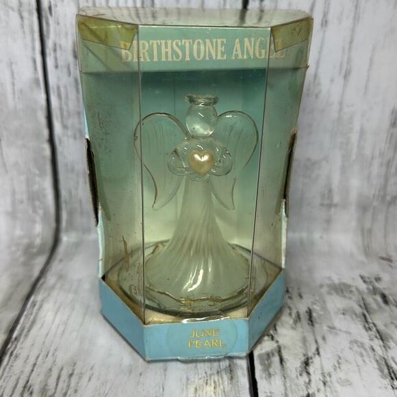 Glass Birthstone Angel Holding A White Heart June Pearl - Picture 1 of 6